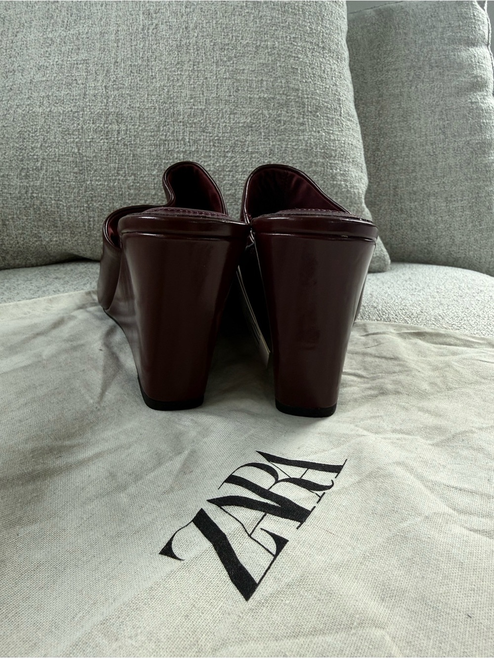 Zara Open-Toe Wedge Slides - Burgundy - Picture 7 of 13